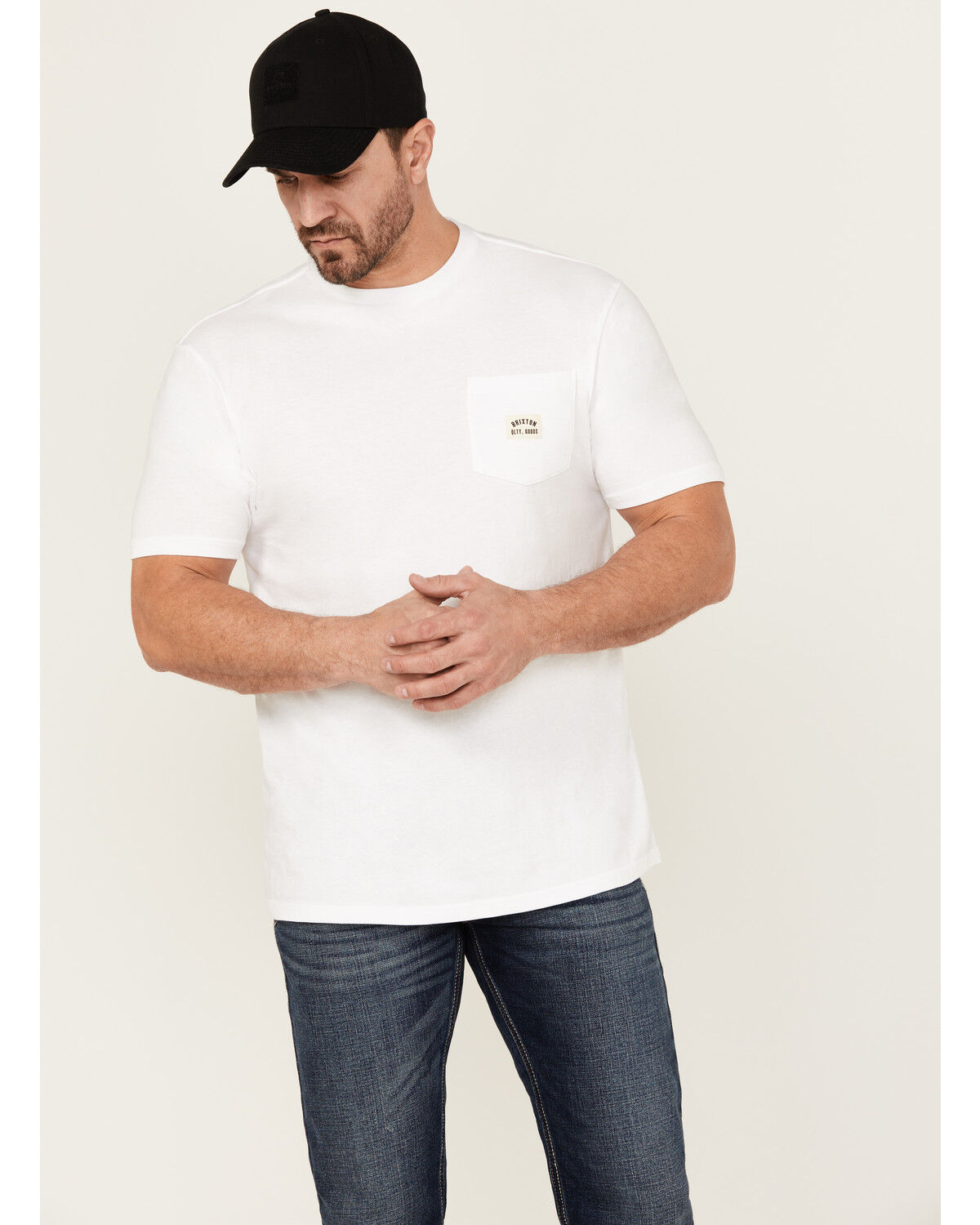 Image #1 - Brixton Men's Woodburn Short Sleeve Pocket T-Shirt, White, hi-res