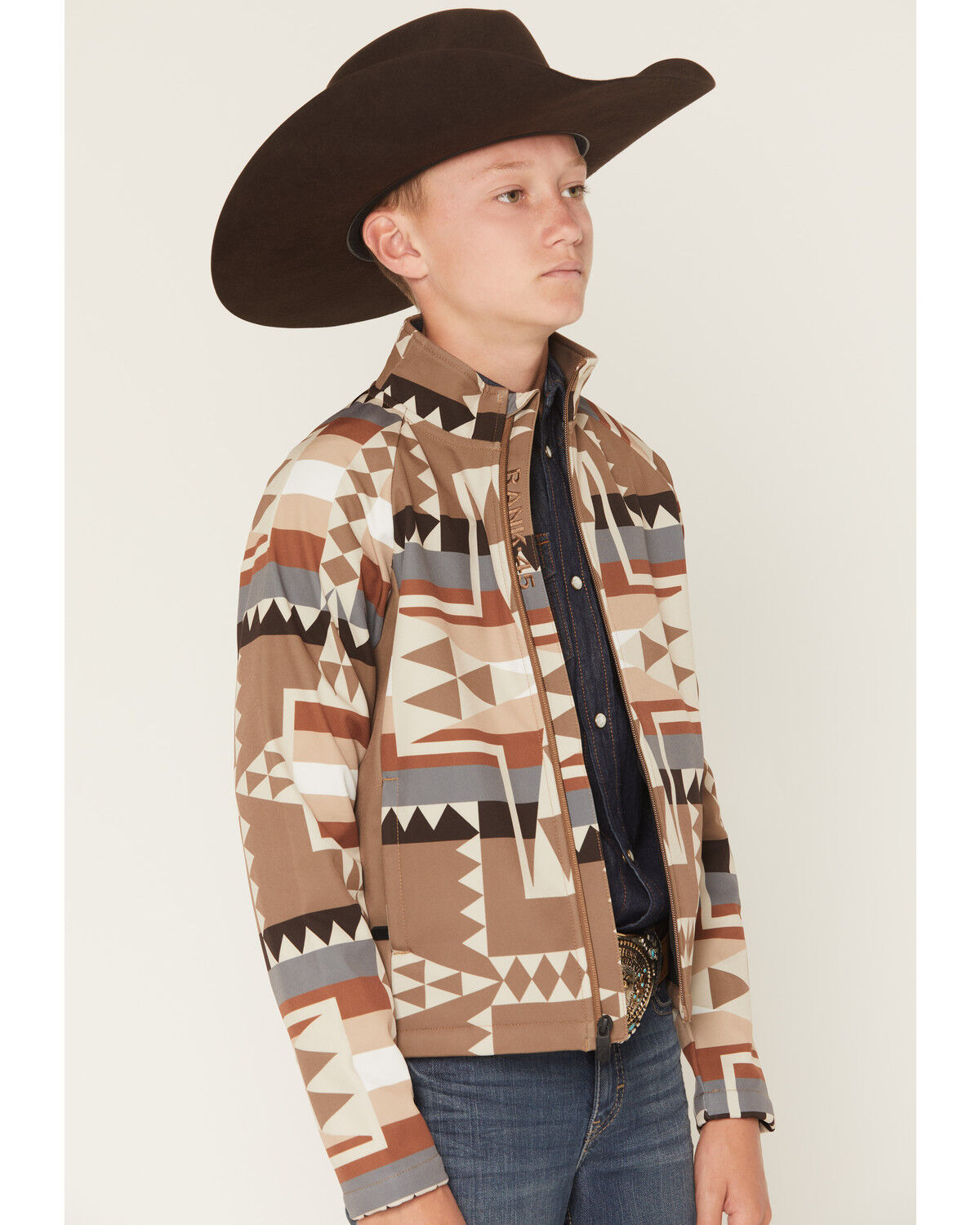 Image #2 - RANK 45® Boys' Cheneka Southwestern Print Softshell Jacket, Tan, hi-res