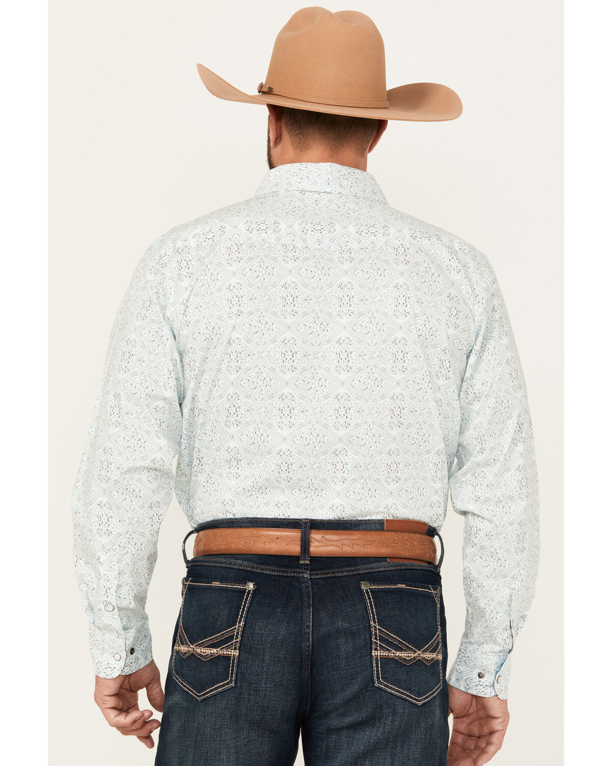 Image #4 - Panhandle Select Men's Medallion Print Long Sleeve Snap Stretch Western Shirt, White, hi-res