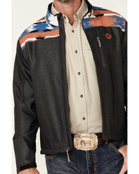 Image #3 - Hooey Men's Southwestern Print Zip-Front Softshell Jacket , Charcoal, hi-res