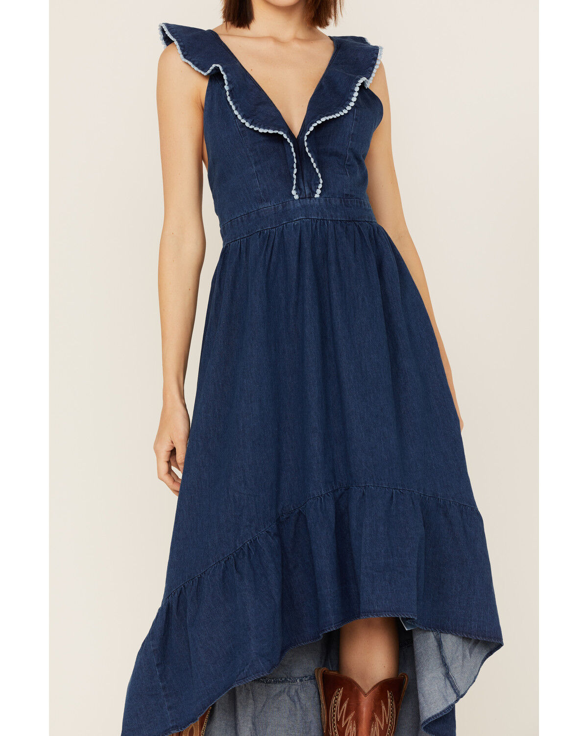 Image #4 - Molly Bracken Women's Ruffle Trim Cross Back Maxi Dress, , hi-res