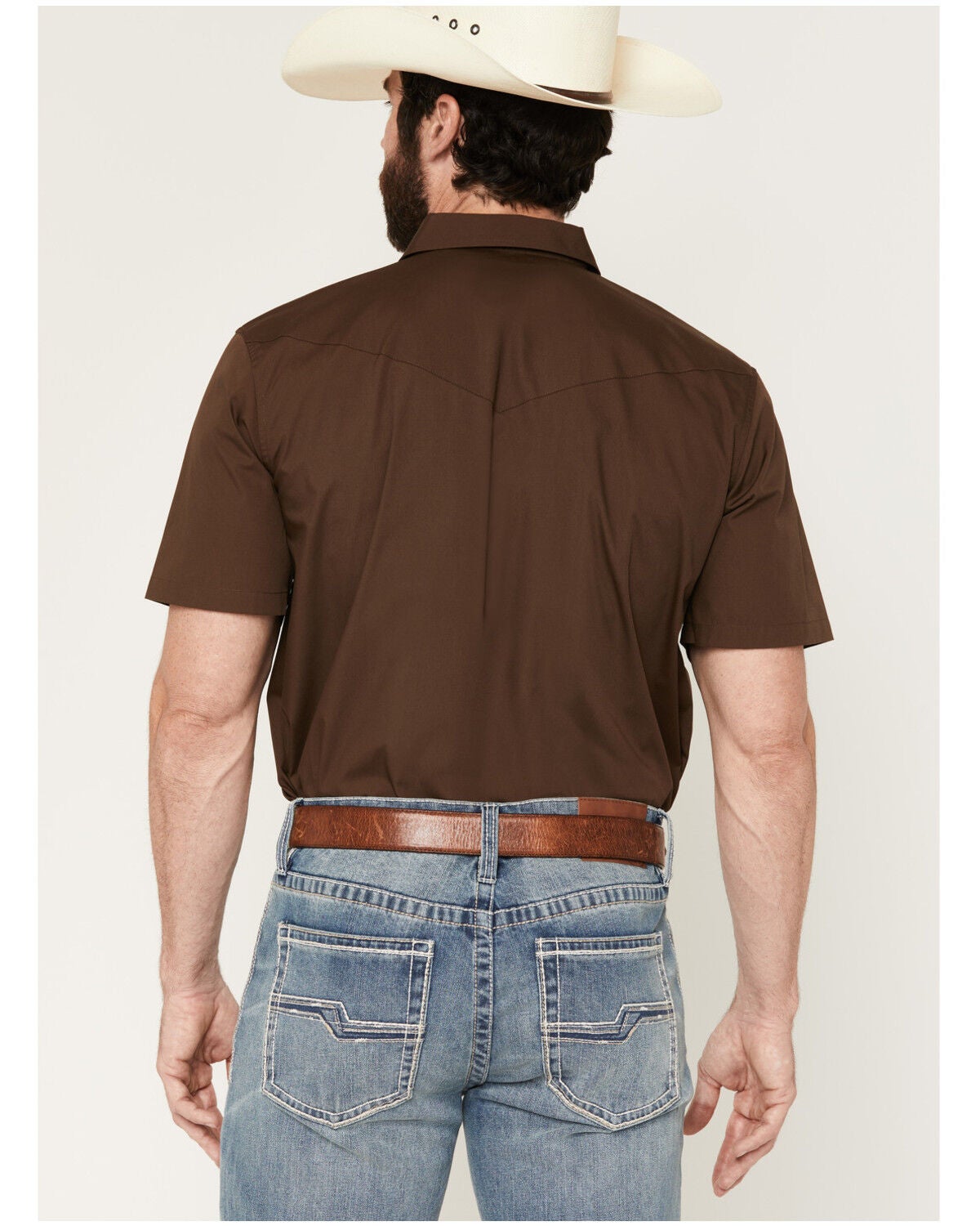 Image #4 - Gibson Trading Co Men's Solid Short Sleeve Snap Western Shirt - Big, Dark Brown, hi-res