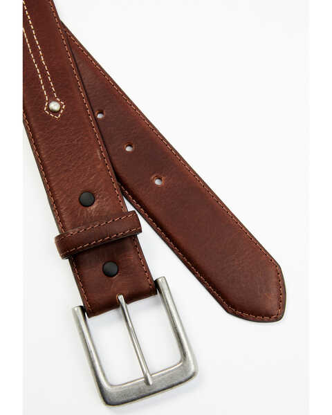 Image #2 - Hawx Men's Brown Center Stitch Studded Leather Belt, Brown, hi-res