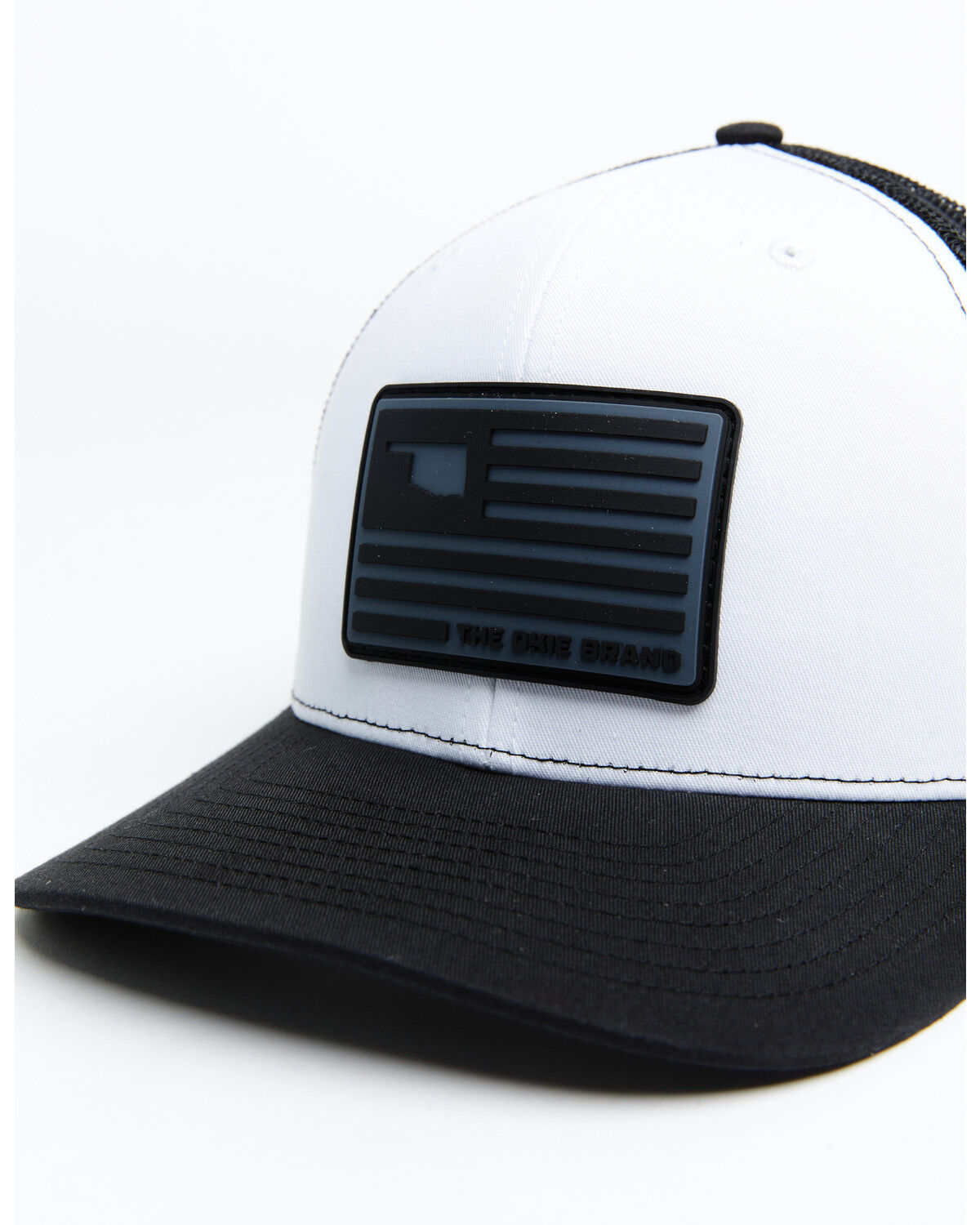 Image #2 - Okie Men's Billy Rubber Flag Logo Patch Mesh-Back Ball Cap - White & Black, White, hi-res