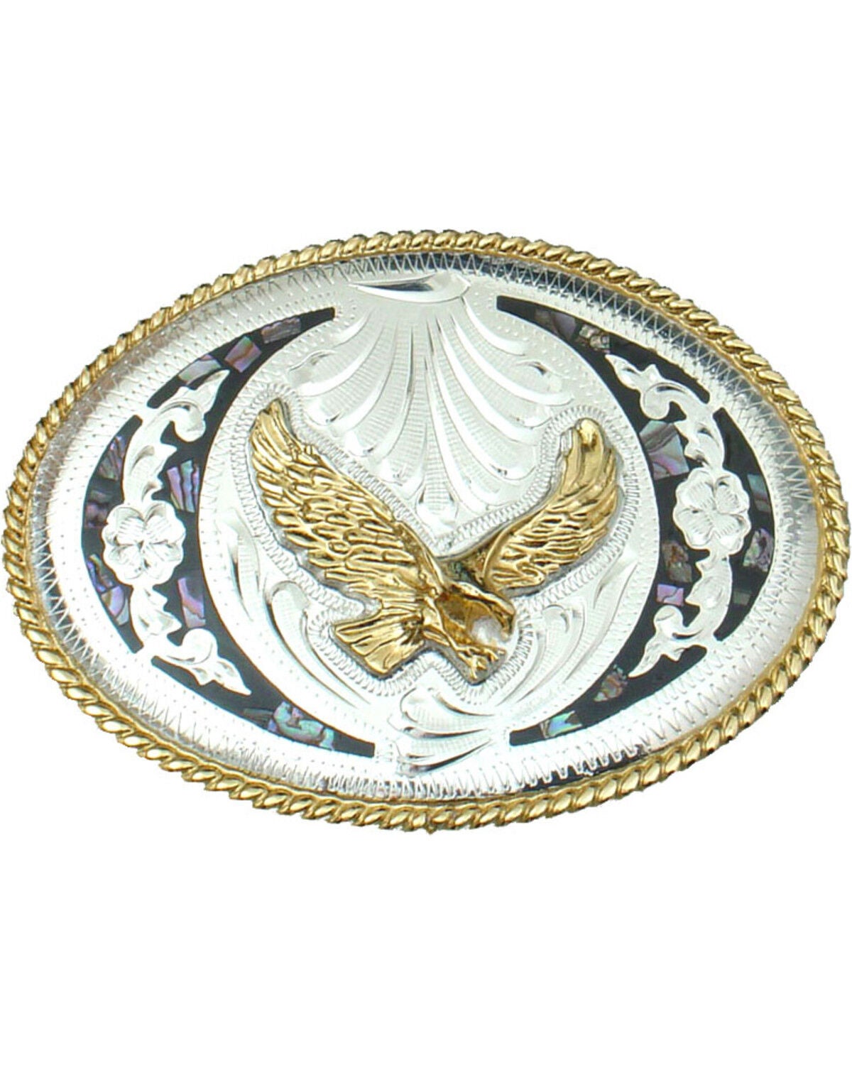 Image #1 - Western Express Men's Silver Abalone and German Eagle Belt Buckle, Silver, hi-res