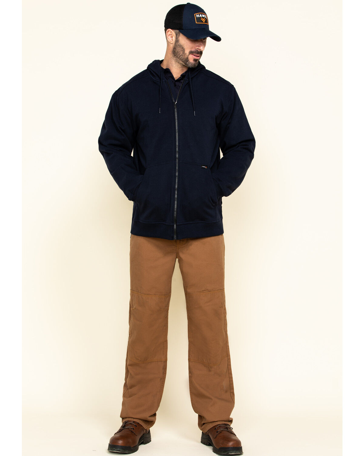 Image #6 - Hawx Men's FR Zip Up Fleece Hooded Work Hoodie, Navy, hi-res