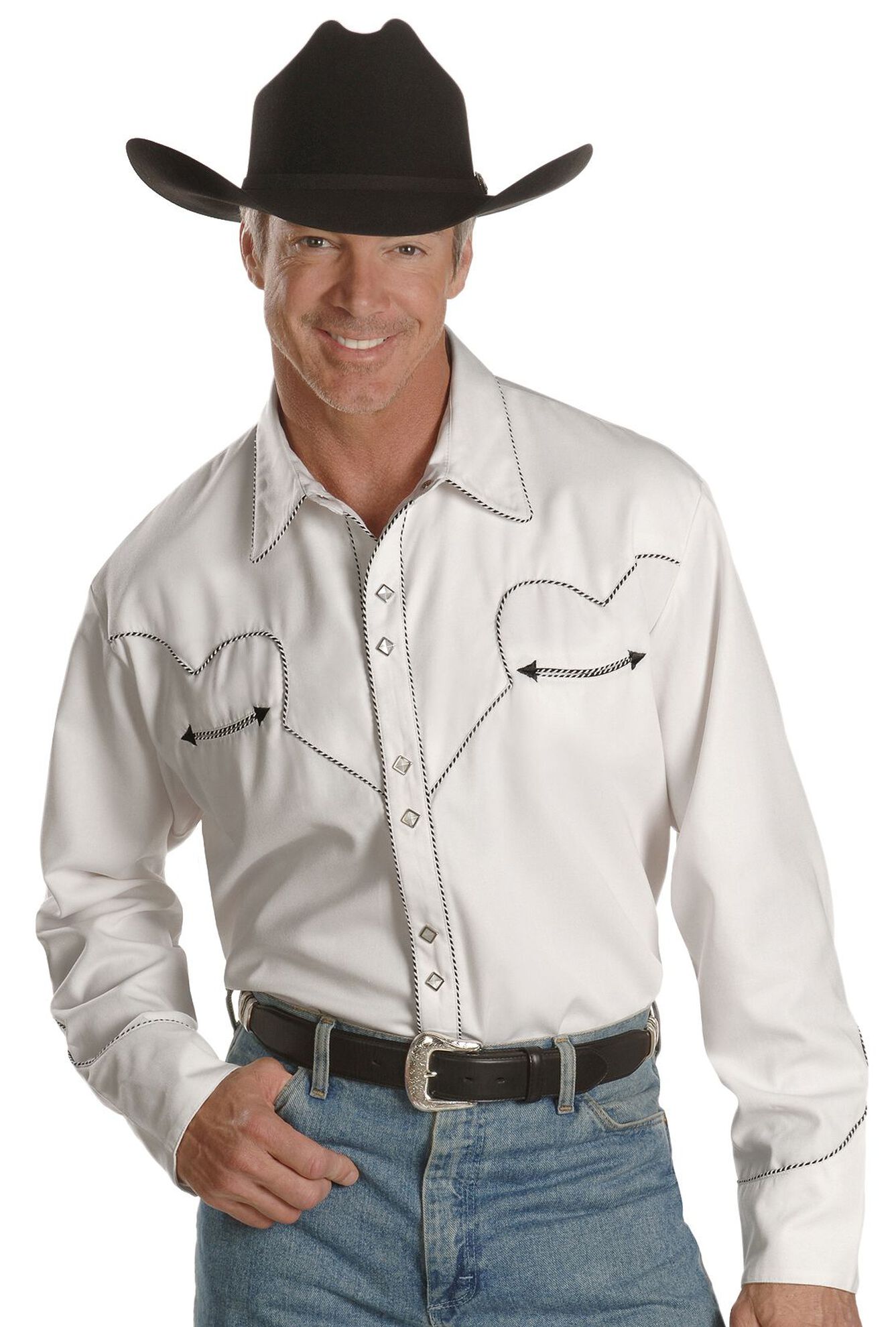 Scully Western Shirt Mens L S Snap Candy Cane Piping P 726 White