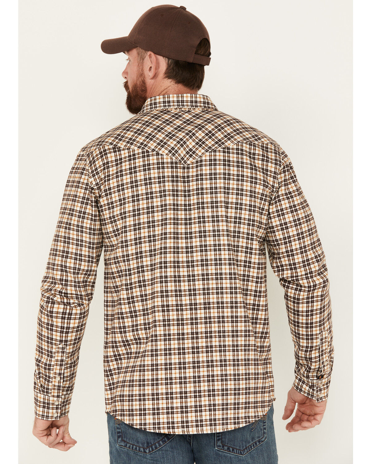 Image #4 - Cody James Men's FR Midweight Plaid Print Long Sleeve Pearl Snap Work Shirt, Rust Copper, hi-res