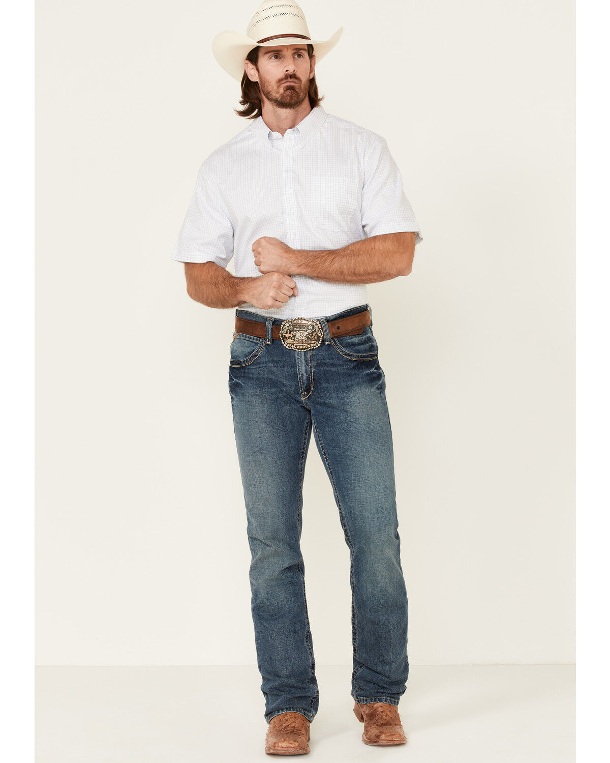 Image #2 - Cody James Core Men's Wichita Small Plaid Short Sleeve Button Down Western Shirt - Tall, Light Blue, hi-res