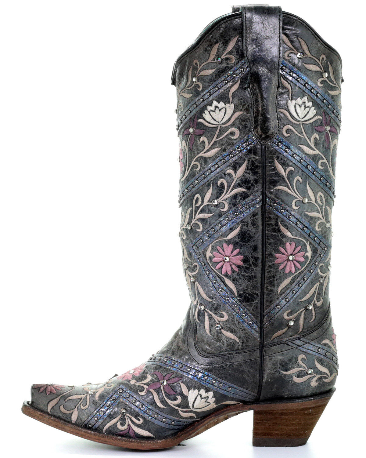 Image #3 - Corral Women's Floral Embroidery & Rhinestones Western Boots - Snip Toe, Black, hi-res