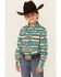Image #1 - RANK 45® Girls' Southwestern Print Long Sleeve Pearl Snap Western Shirt, Teal, hi-res