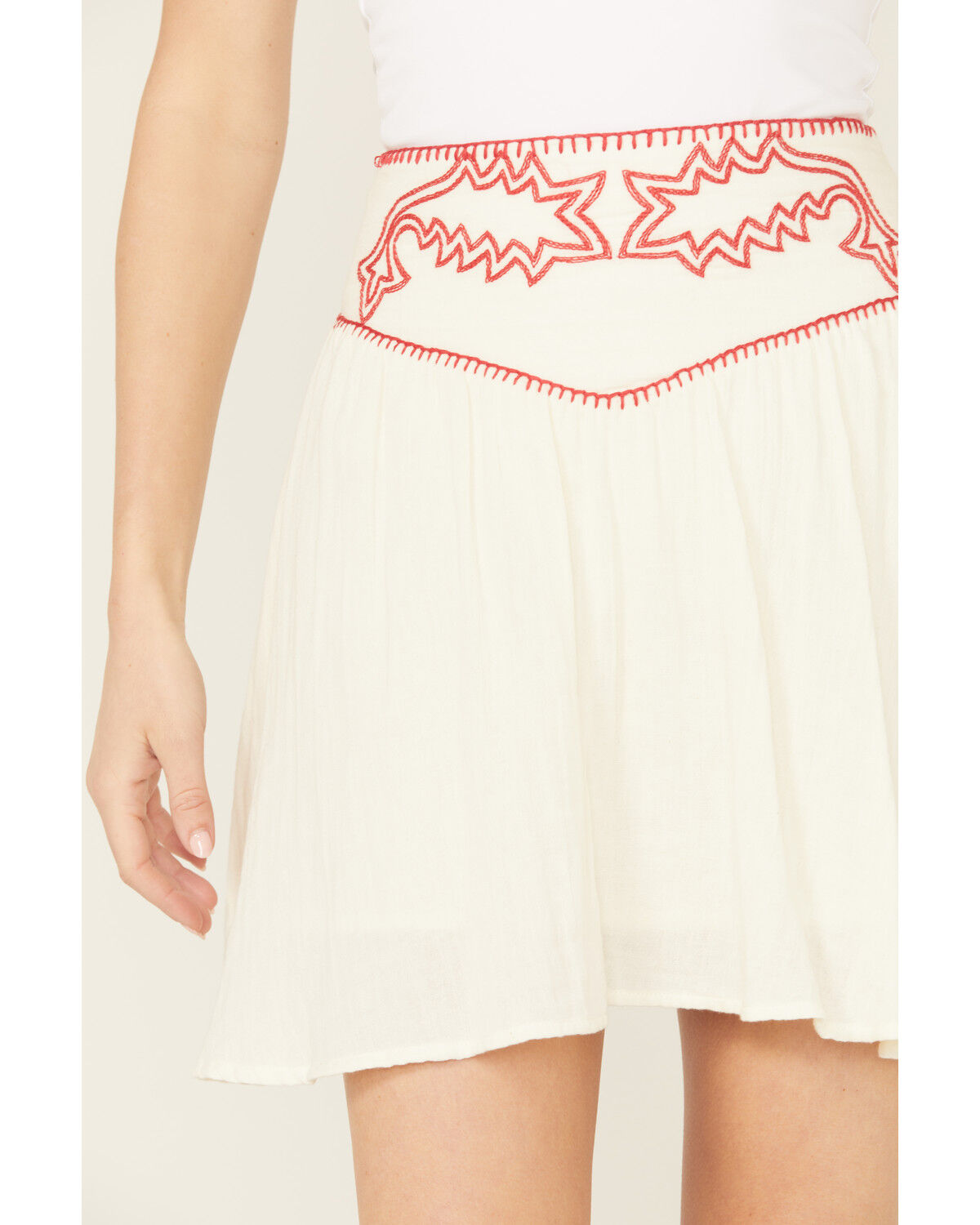 Image #2 - Rock & Roll Denim Women's Boot Stitch Embroidered Mini Skirt, Natural, hi-res