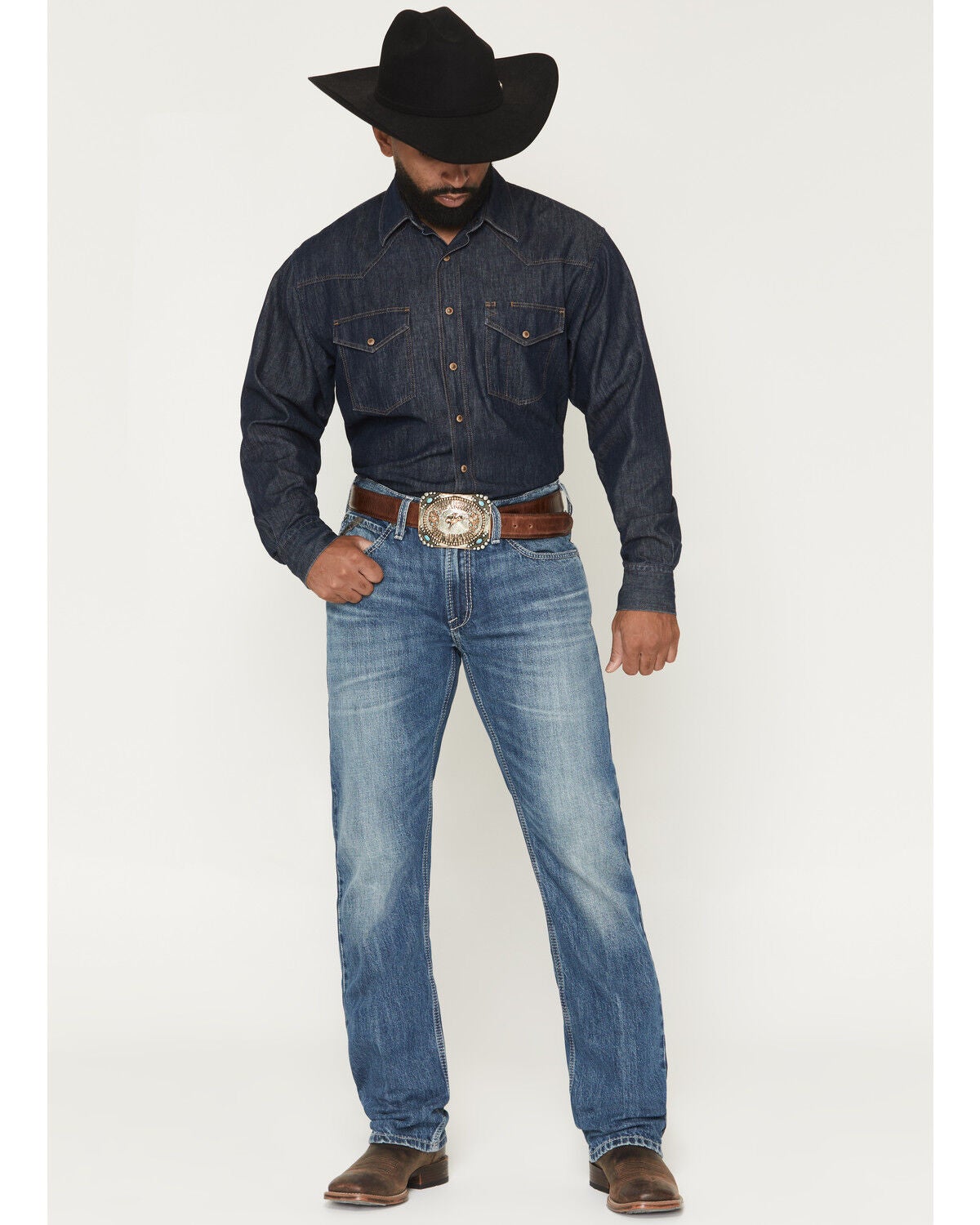 Ariat Men's M4 Kaden Butler Medium Wash Relaxed Straight Denim Jeans - Big, Medium Wash, hi-res