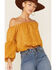 Image #2 - Flying Tomato Women's Mustard Textured Off The Shoulder Crop Top, Mustard, hi-res