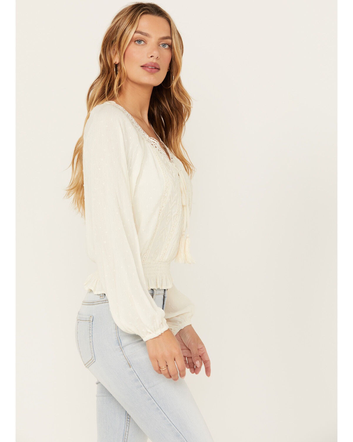 Image #2 - Miss Me Women's Boot Barn Exclusive Swiss Dot Long Sleeve Peasant Top, , hi-res