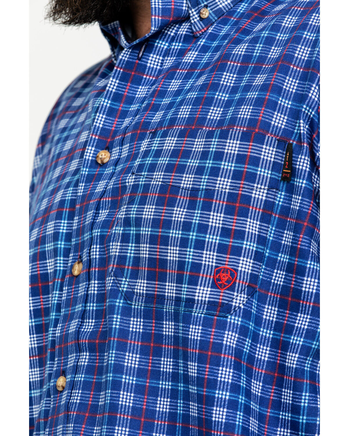 Image #3 - Ariat Men's Collins FR Plaid Print Long Sleeve Button-Down Work Shirt, Blue, hi-res