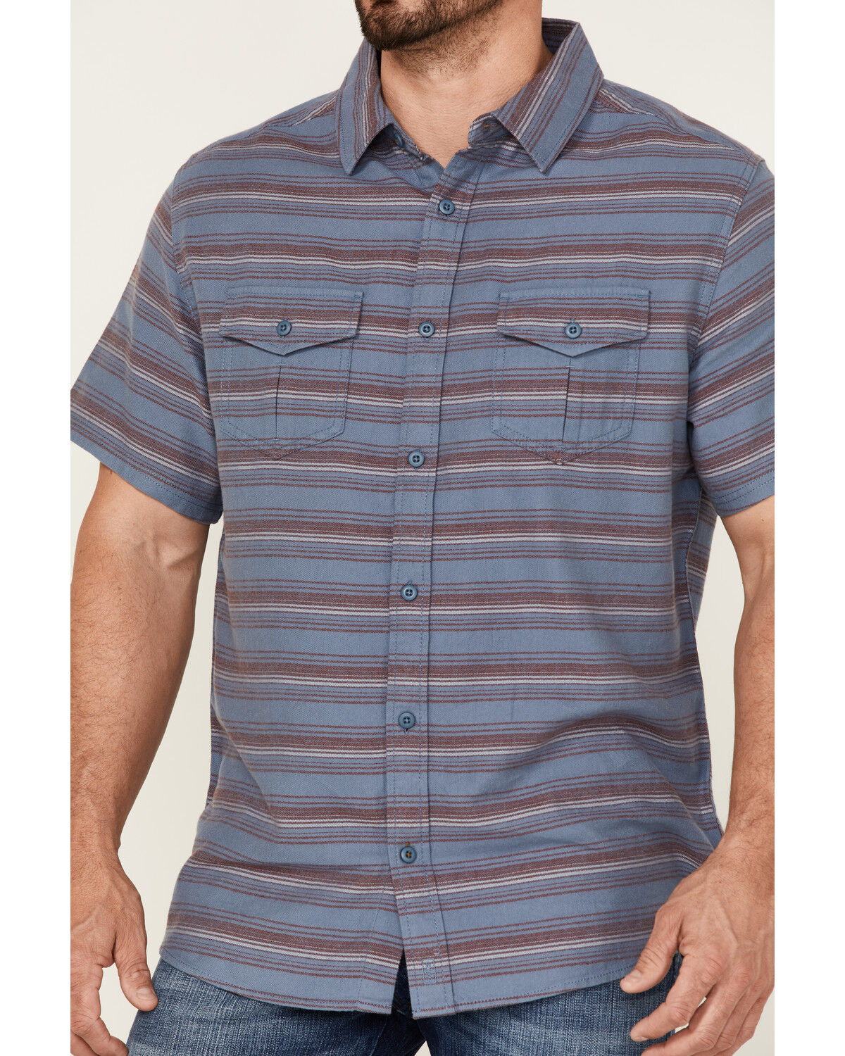 Image #3 - Brothers and Sons Men's Striped Short Sleeve Button Down Western Shirt, Indigo, hi-res