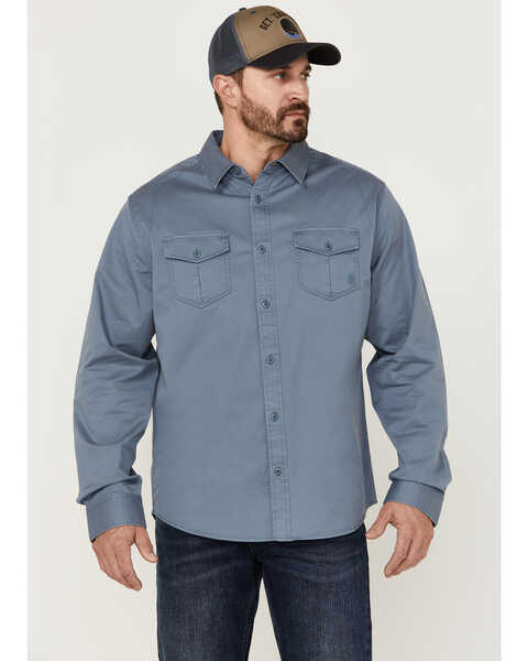 Image #2 - Brothers and Sons Men's Weathered Twill Solid Long Sleeve Button-Down Western Shirt  , Indigo, hi-res