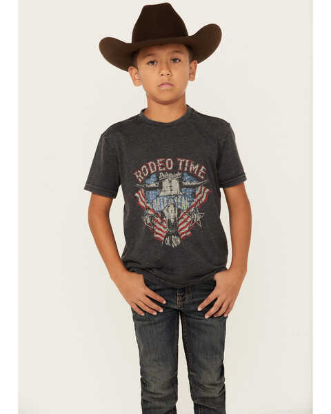 Rock & Roll Denim Boys' Dale Brisby American Rodeo Time Short Sleeve Graphic T-Shirt, Grey, hi-res