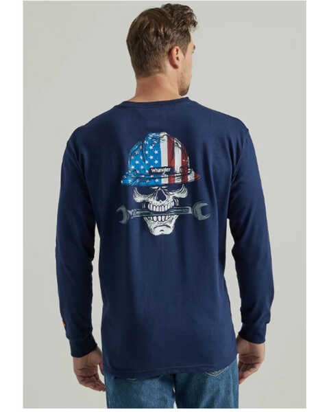 Wrangler Men's FR Skull Flag Long Sleeve Graphic T-Shirt , Navy, hi-res