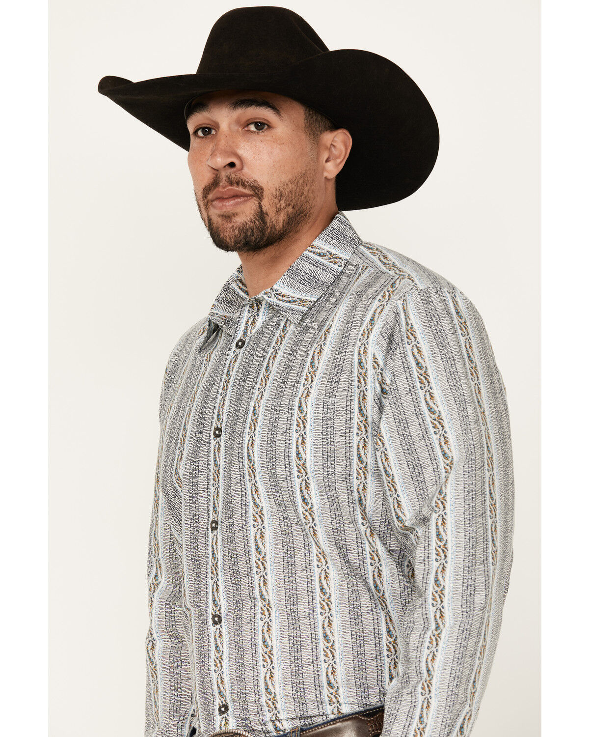 Image #2 - Gibson Trading Co Men's Rough Road Striped Print Long Sleeve Button-Down Western Shirt, White, hi-res