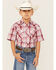 Roper Boys' Classic Plaid Print Short Sleeve Western Snap Shirt, Red, hi-res