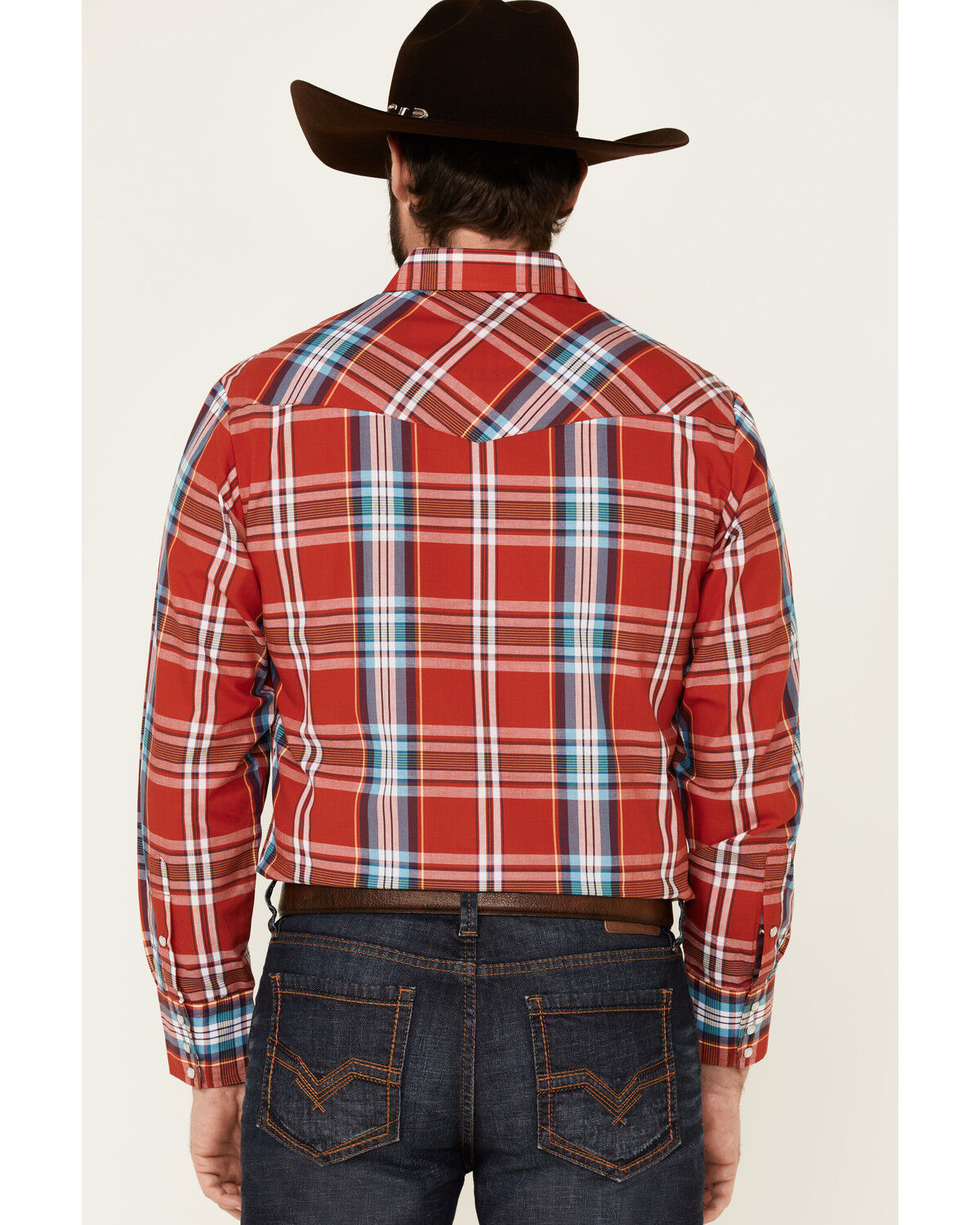 Image #4 - Roper Men's Warm Red Large Plaid Long Sleeve Pearl Snap Western Shirt, Red, hi-res