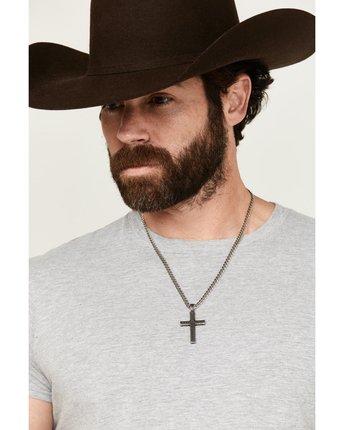 Image #1 - Cody James Men's Textured Chevron Cross Necklace, Silver, hi-res