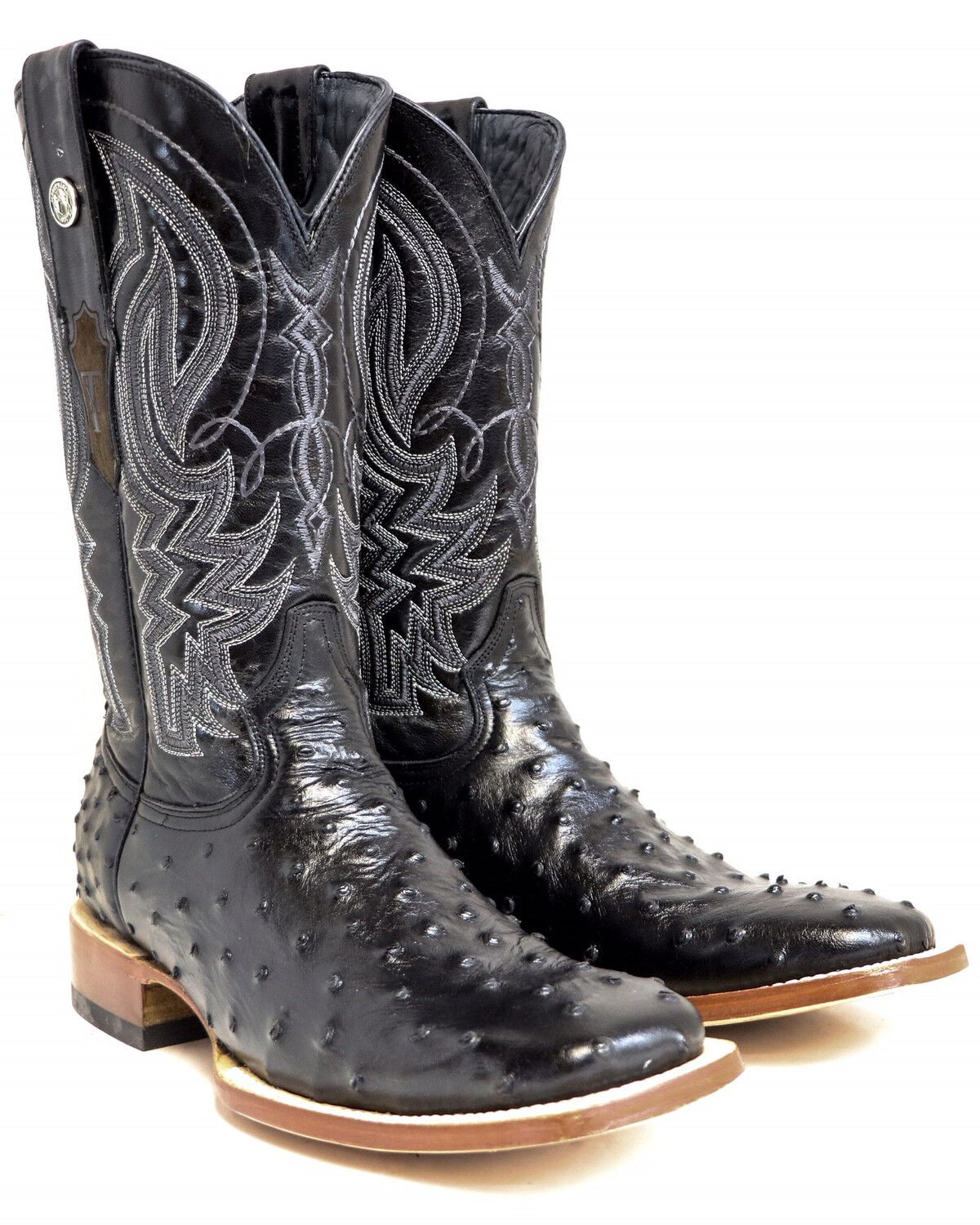 Black ostrich square toe boots Clearance