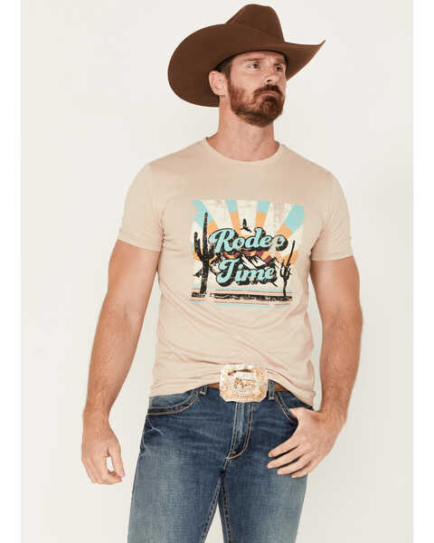 Image #1 - Rock & Roll Denim Men's Dale Brisby Rodeo Time Scenic Short Sleeve Graphic T-Shirt, Taupe, hi-res