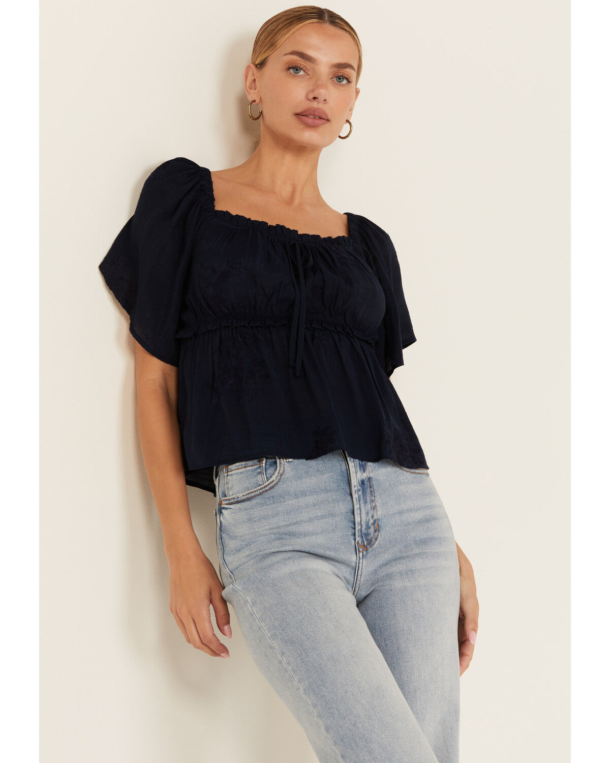 Image #1 - Wild Moss Women's Flutter Sleeve Top, Navy, hi-res