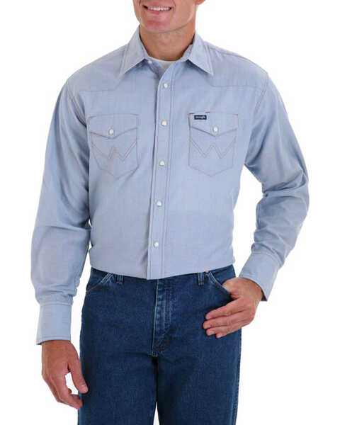 Wrangler Men's Cowboy Cut Work Chambray Shirt - Big & Tall, Blue, hi-res