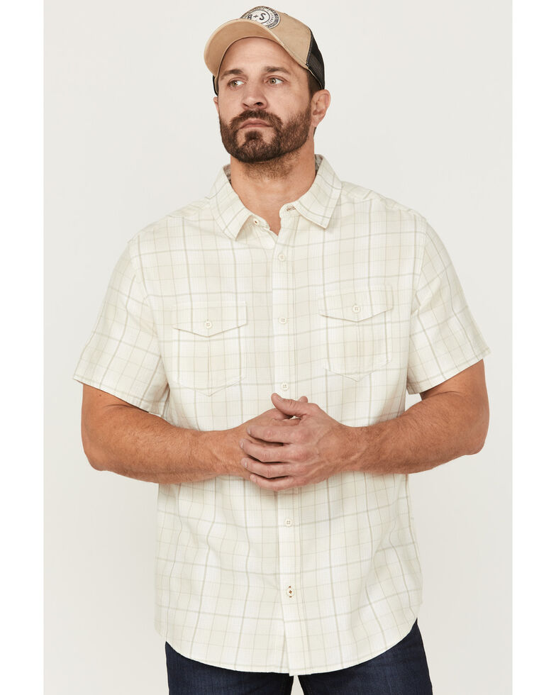 Brothers & Sons Men's Large Plaid Short Sleeve Button-Down Western Shirt , Cream, hi-res