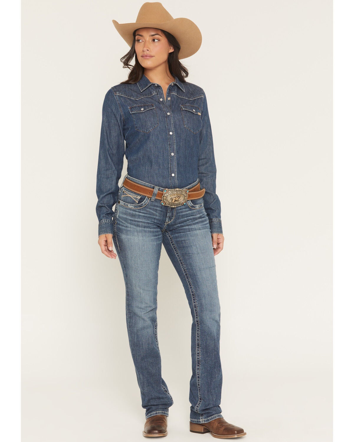 Image #1 - Ariat Women's Estelle Medium Wash Mid Rise Straight Stretch Denim Jeans, Medium Wash, hi-res