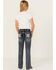Image #1 - Grace in LA Girls' Medium Wash Longhorn Skull Stretch Bootcut Jeans, Medium Wash, hi-res