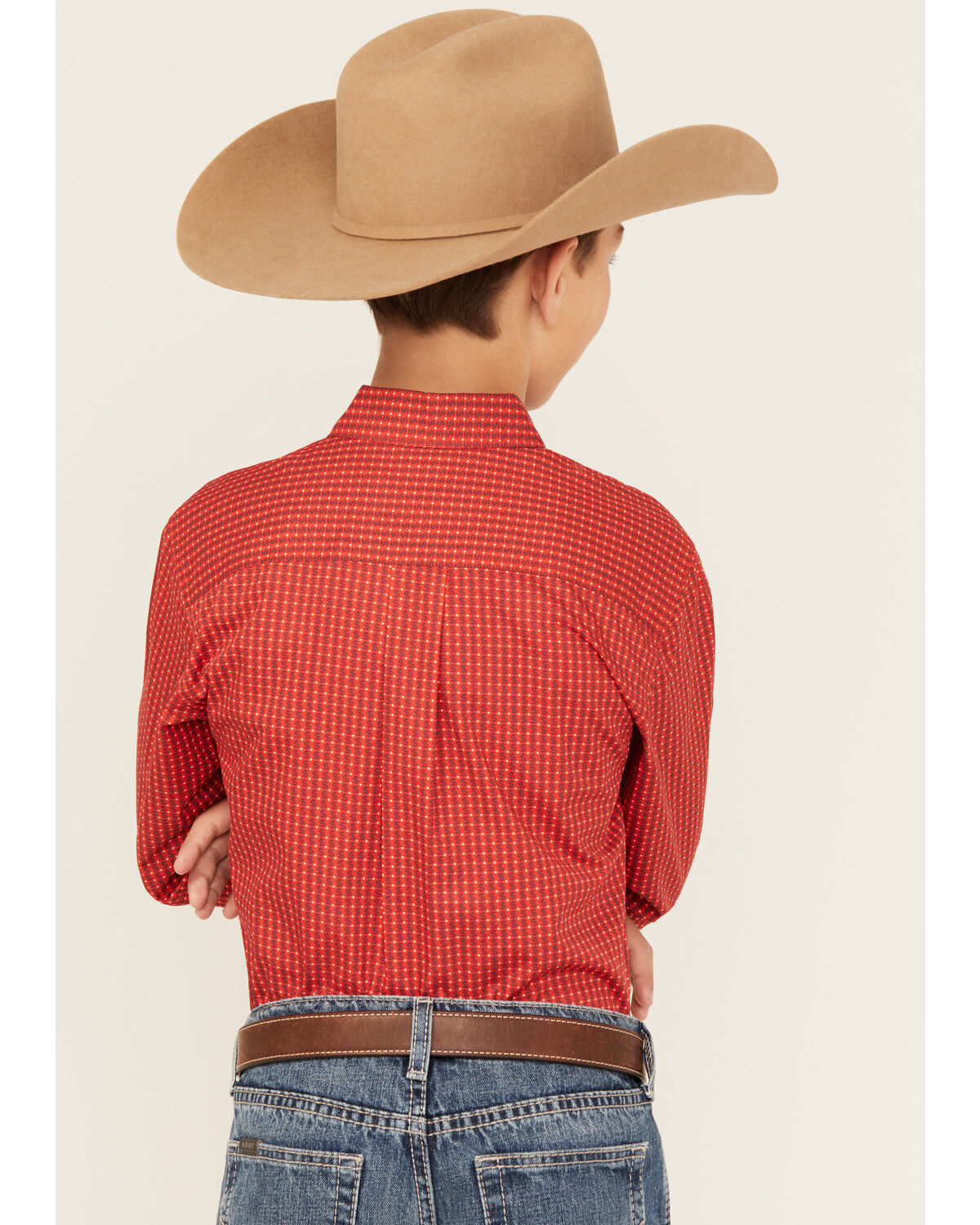 Image #4 - Cinch Boys' Geo Print Long Sleeve Button-Down Western Shirt, Red, hi-res