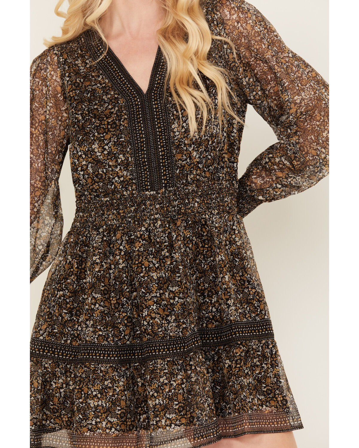 Image #3 - Idyllwind Women's Susie Ditsy Floral Print Long Sleeve Mini Dress, Dark Brown, hi-res