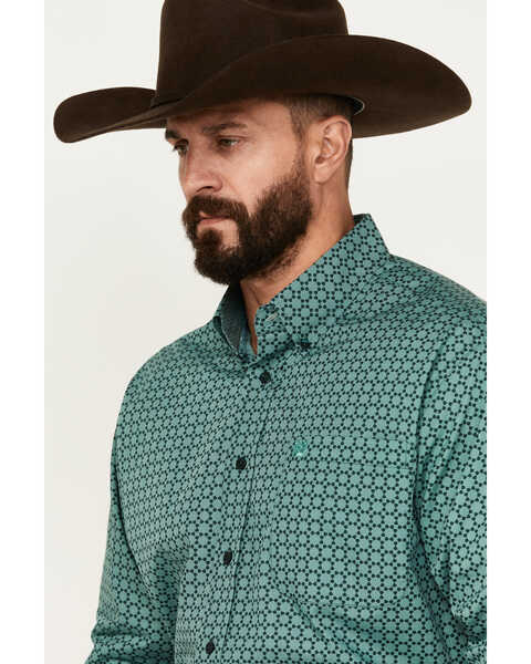 Image #2 - Cinch Men's Geo Print Long Sleeve Button-Down Western Shirt, Green, hi-res