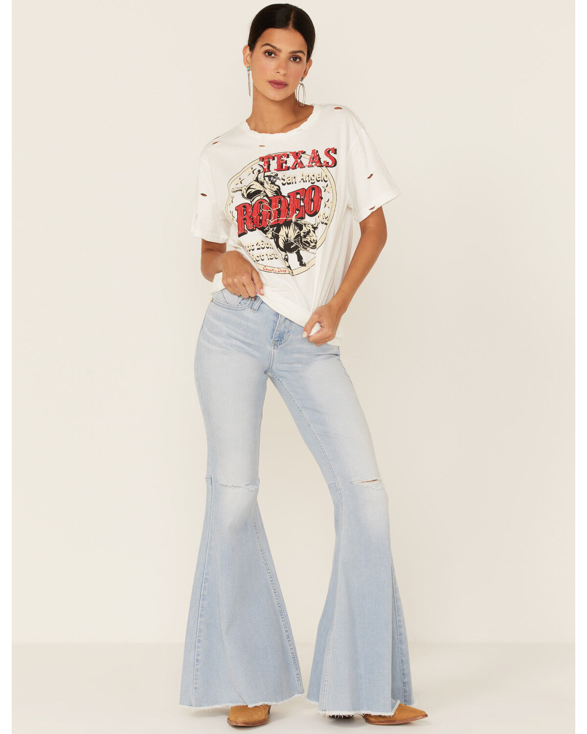 Image #4 - Country Deep Women's Texas San Angelo Rodeo Graphic Distressed Short Sleeve Tee, White, hi-res
