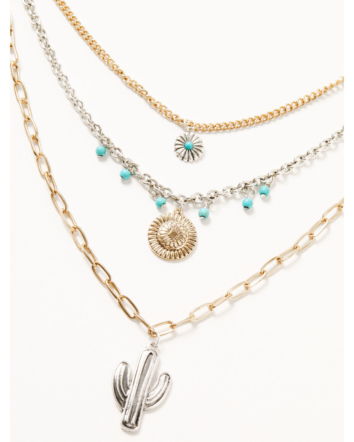 Image #2 - Shyanne Women's Cactus Layered Necklace, Silver, hi-res