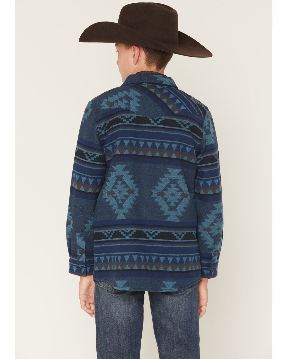 Image #4 - Cody James Boys' Rosewell Southwestern Print Button-Down Flannel Shirt Jacket, Blue, hi-res