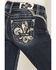 Image #2 - Miss Me Women's Medium Wash Mid Rise 32" Bootcut Fleur de Lis Pocket Stretch Denim Jeans, Dark Wash, hi-res