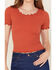 Image #3 - Fornia Women's Solid Lettuce Edge Short Sleeve Tee, Red, hi-res