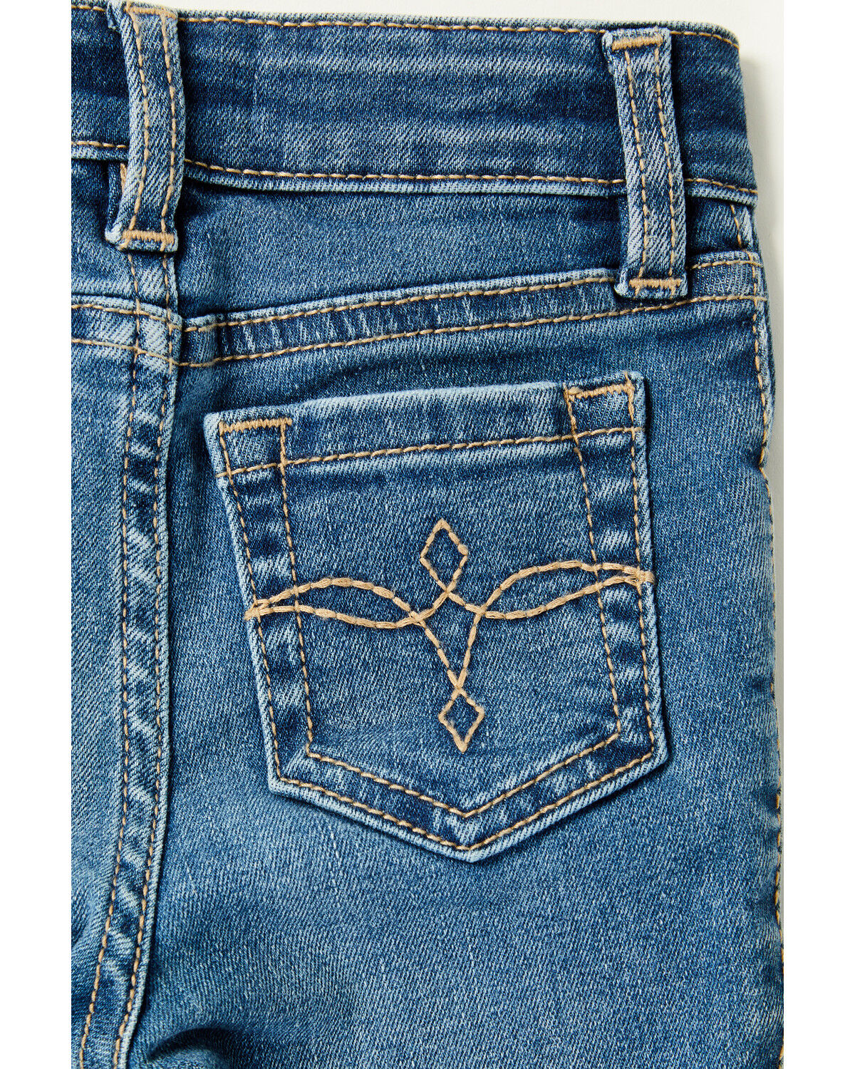 Image #4 - Shyanne Little Toddler Girls' Cimarron Twisted Side Seam Flare Stretch Denim Jeans, Medium Wash, hi-res
