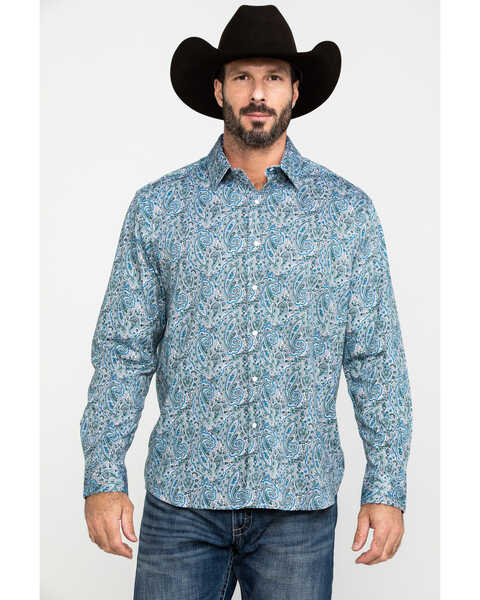 Scully Signature Soft Series Men's Turquoise Paisley Print Long Sleeve Western Shirt  , Turquoise, hi-res