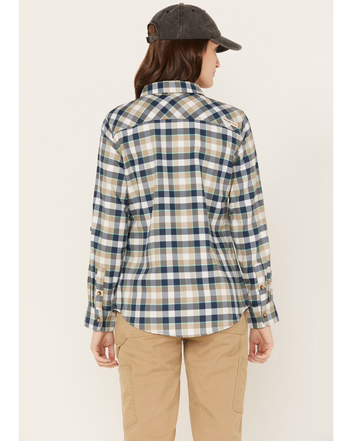 Image #4 - Wrangler Riggs Workwear Women's Plaid Print Long Sleeve Button Down Shirt, Tan, hi-res