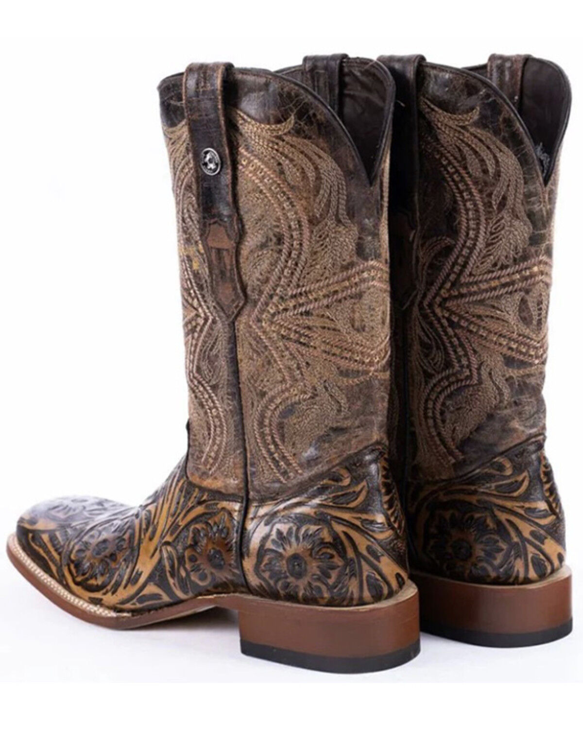 Image #4 - Tanner Mark Men's Hand Tooled Western Boots - Broad Square Toe, Brown, hi-res