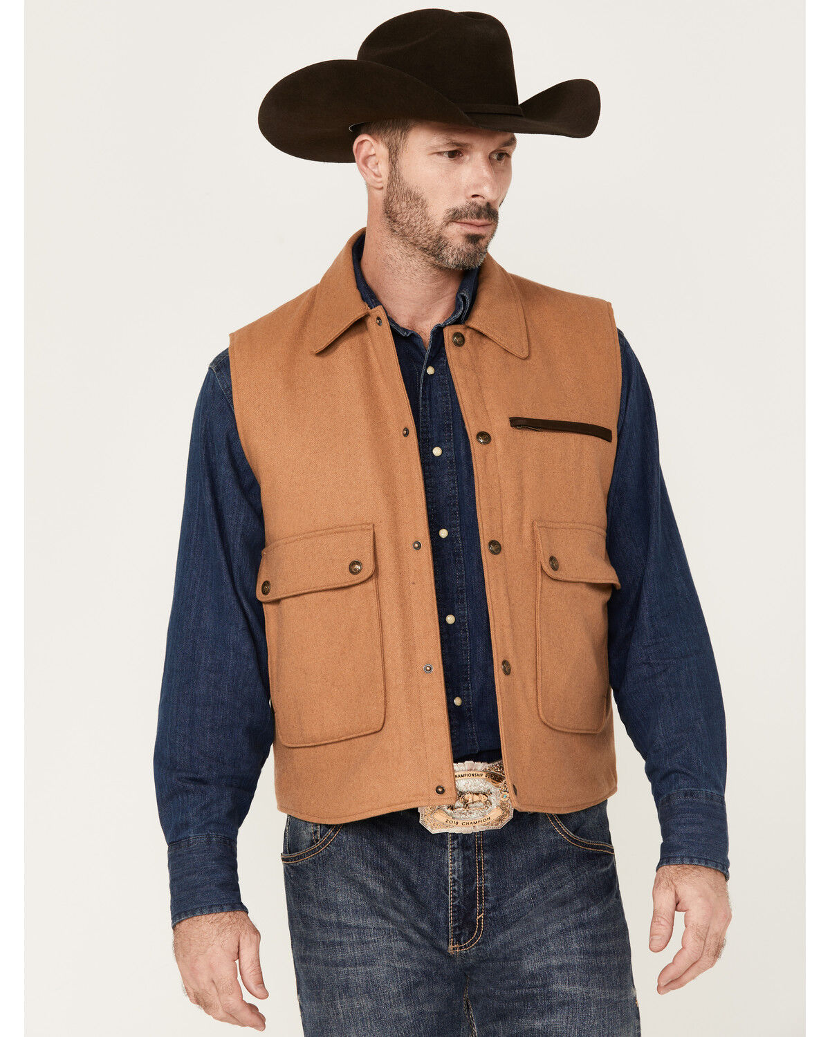 Image #1 - Cripple Creek Men's Snap Front Concealed Carry Wool Vest, Camel, hi-res