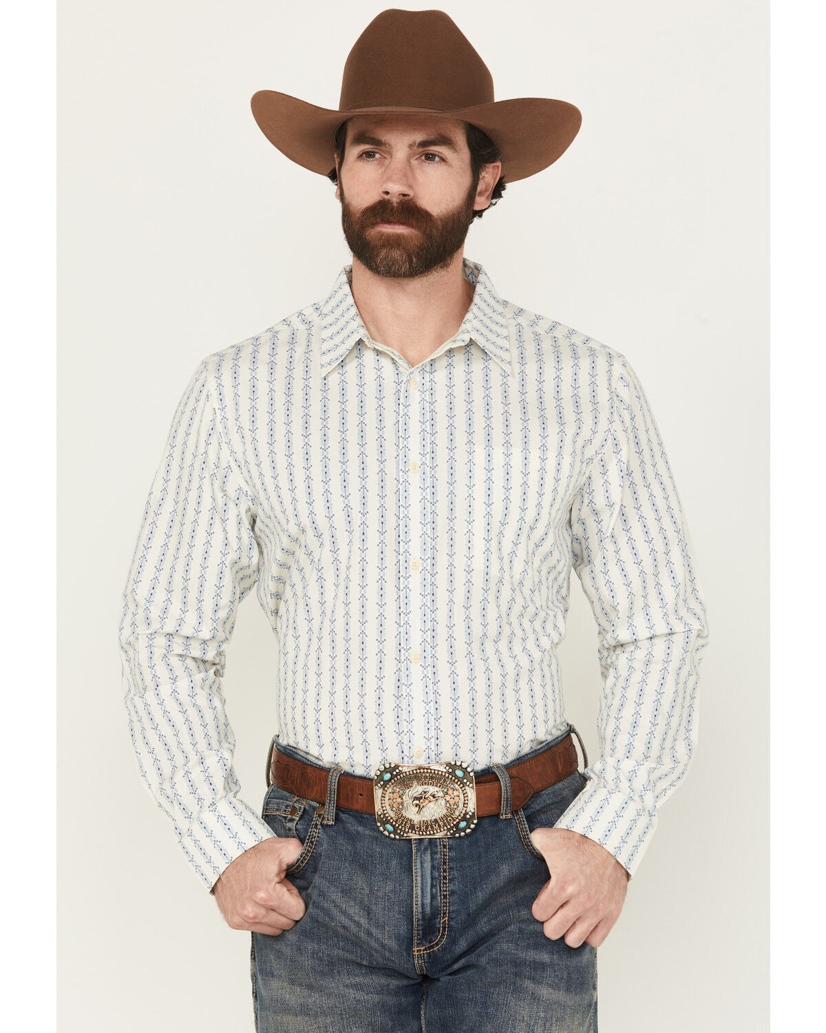Image #1 - Gibson Trading Co Men's Luau Larry Geo Stripe Long Sleeve Button-Down Stretch Western Shirt - Tall, Ivory, hi-res