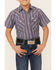 Image #3 - Ely Walker Boys' Dobby Striped Short Sleeve Pearl Snap Western Shirt, Blue, hi-res